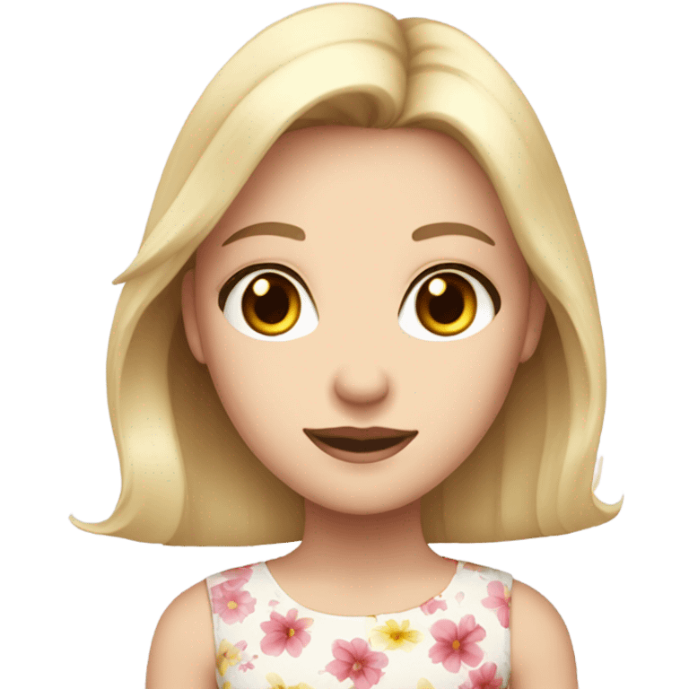 A blond girl with brown eyes and pale skin in a flower dress  emoji