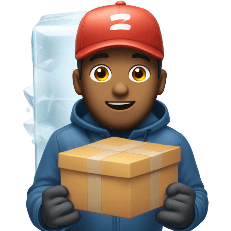 Frozen mailman stuck in an ice cube emoji