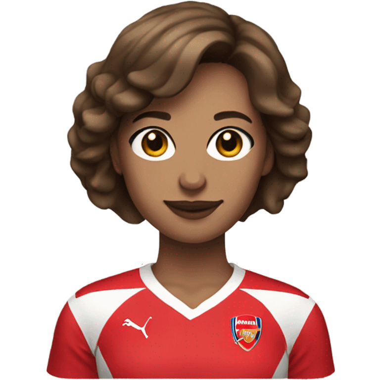 Pretty woman with short brown hair wearing an Arsenal jersey emoji