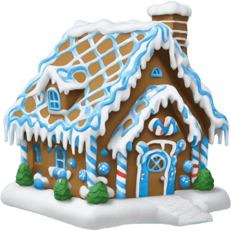 A blue and white gingerbread house emoji