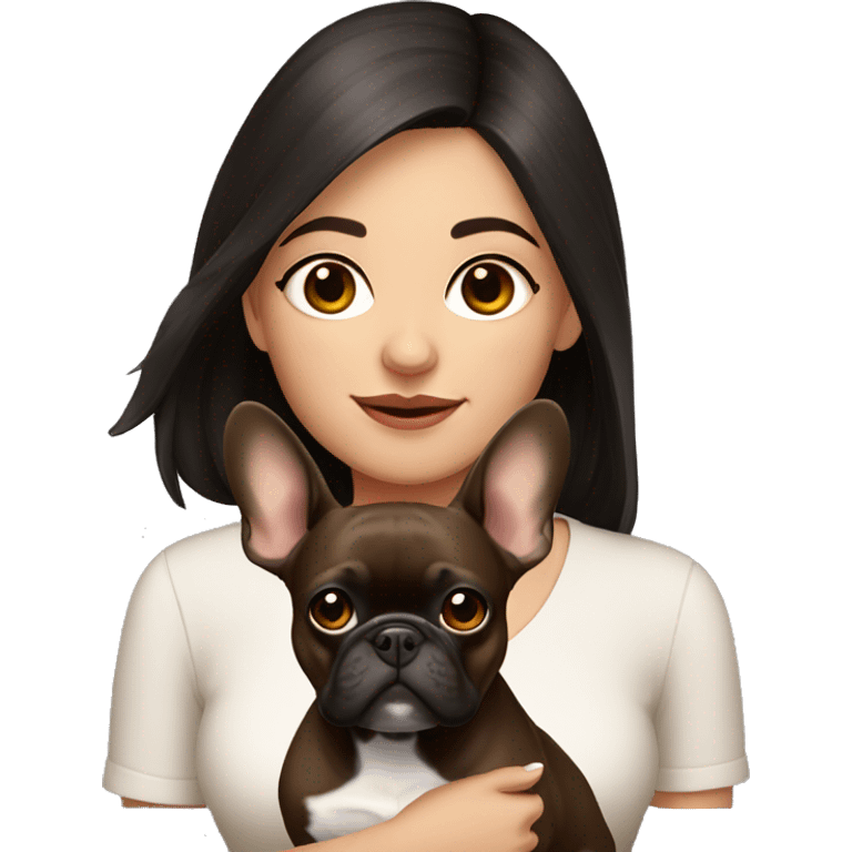 dark haired girl with brown french bulldog emoji