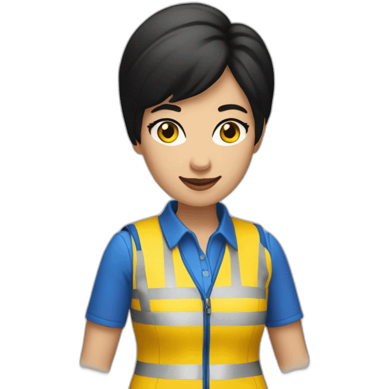 Ikea manager woman with yellow ikea shirt, black hair and white gloves and blue  vest emoji