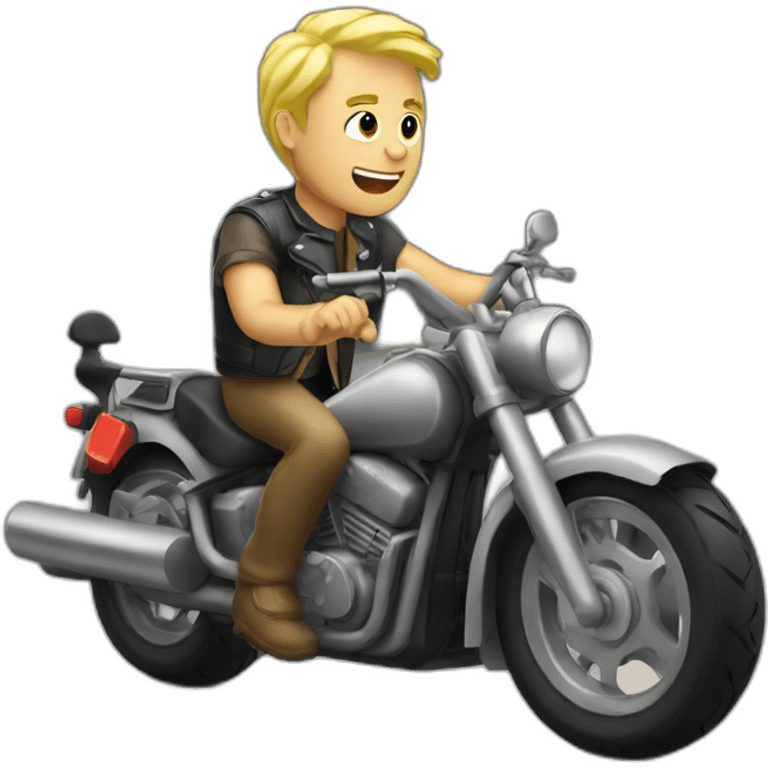 blonde man on motorbike drinking a beer emoji