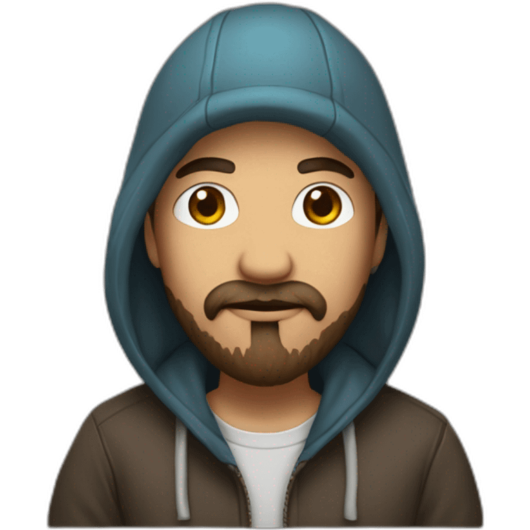 it nerd in hoodie with fisherman beanie and mustache and beard brown hair emoji