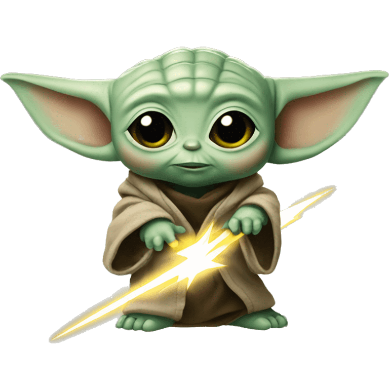 baby yoda holds a lightning bolt emoji