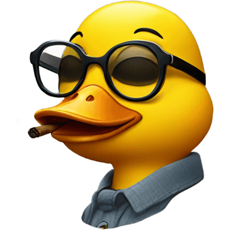 A yellow little duck with glasses smokes a cigar emoji