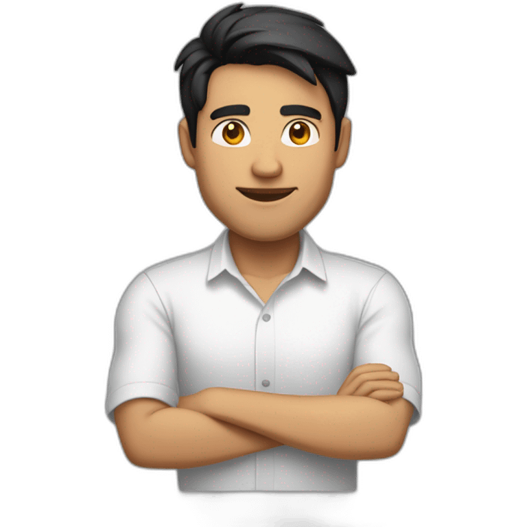 Indian white tan skin man developer in plain white shirt with sleeve up and nice medium length short black hair emoji