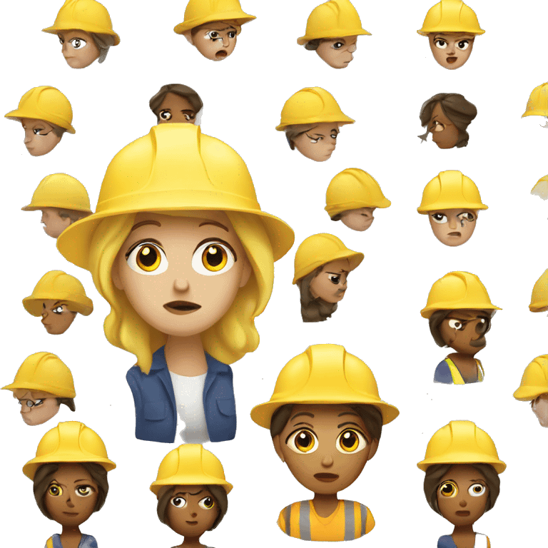 unhappy white woman with construction hat emoji