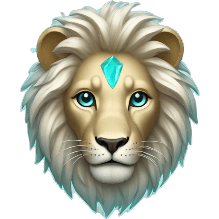 lion with a gold and silver hair and shine aqua eyes emoji