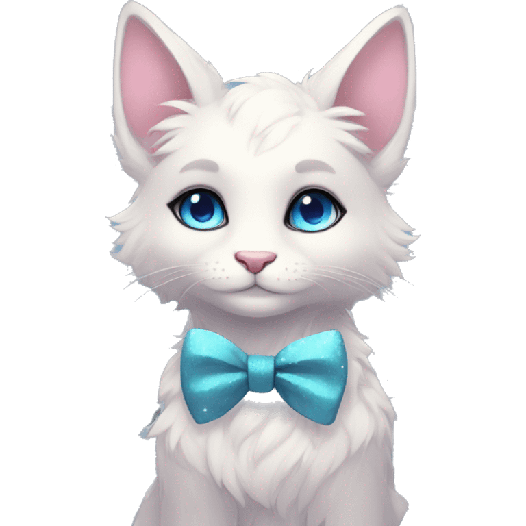 Anthro Cute Cool Kawaii gorgeous sparkly ethereal fantasy animal creature with blue eyes furry sona with flowers and bow tie beautiful aesthetic emoji