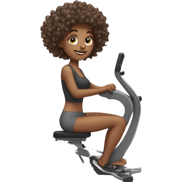 girl with curly hair on pilates machine emoji