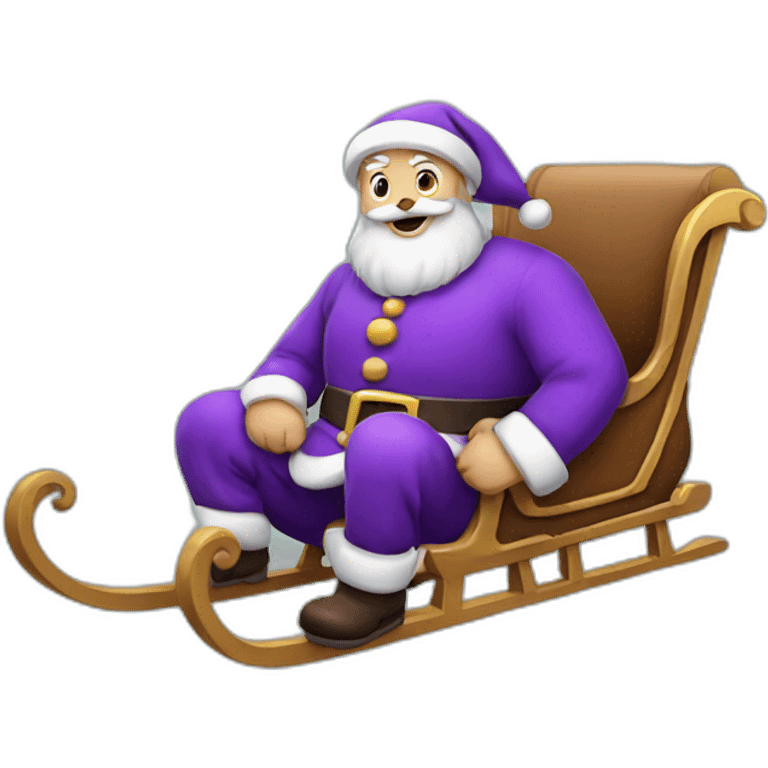 Santa Claus dressed in purple with his sleigh emoji