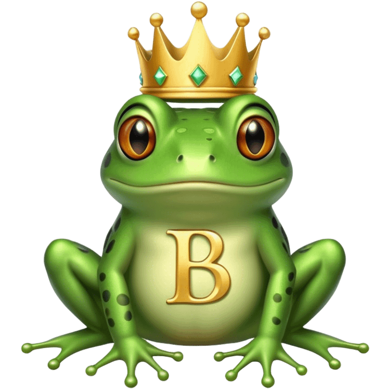 Frog with gold crown and letter b in it emoji