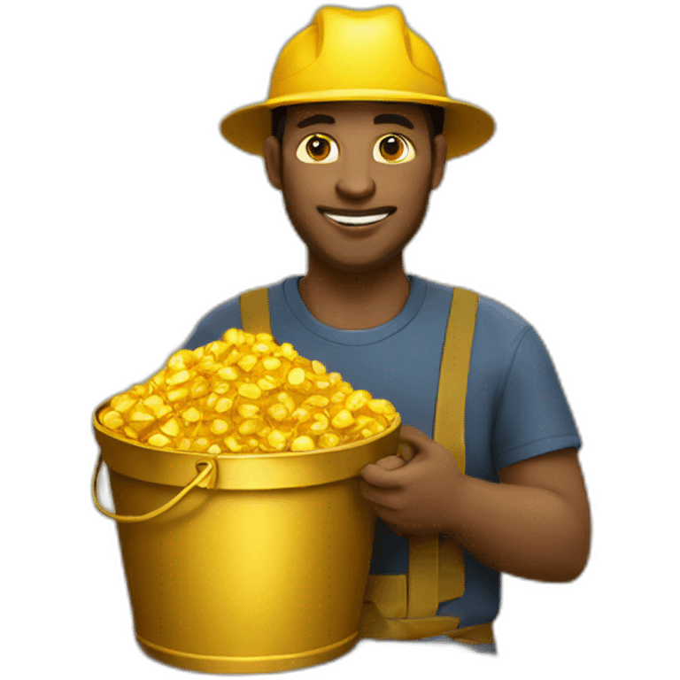 gold workers holding bucket full of gold nuggets emoji