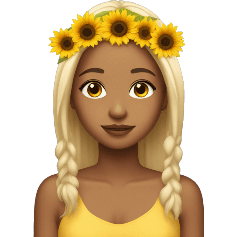 brown eyes girl with shower blonde hair and a sunflower crown emoji