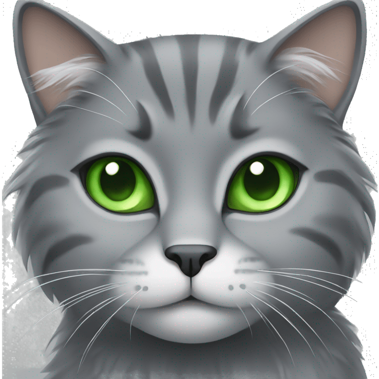 Gray fluffy cat with green eyes emoji