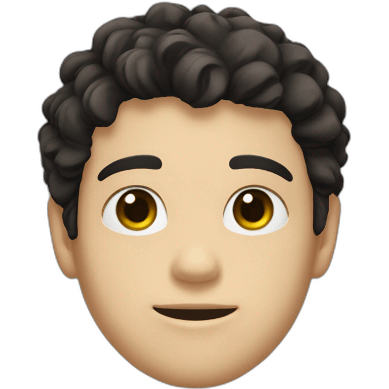 A 24 year old white male with black hair that is short and shaggy, light brownish greenish eyes, square face with a mildly feminine vibe emoji