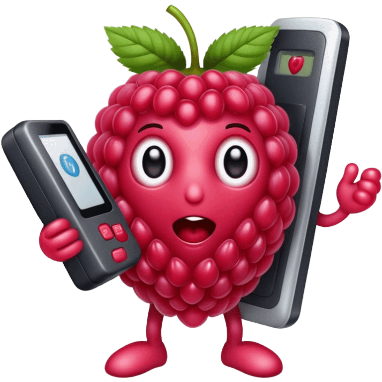 A raspberry holds a scanner emoji