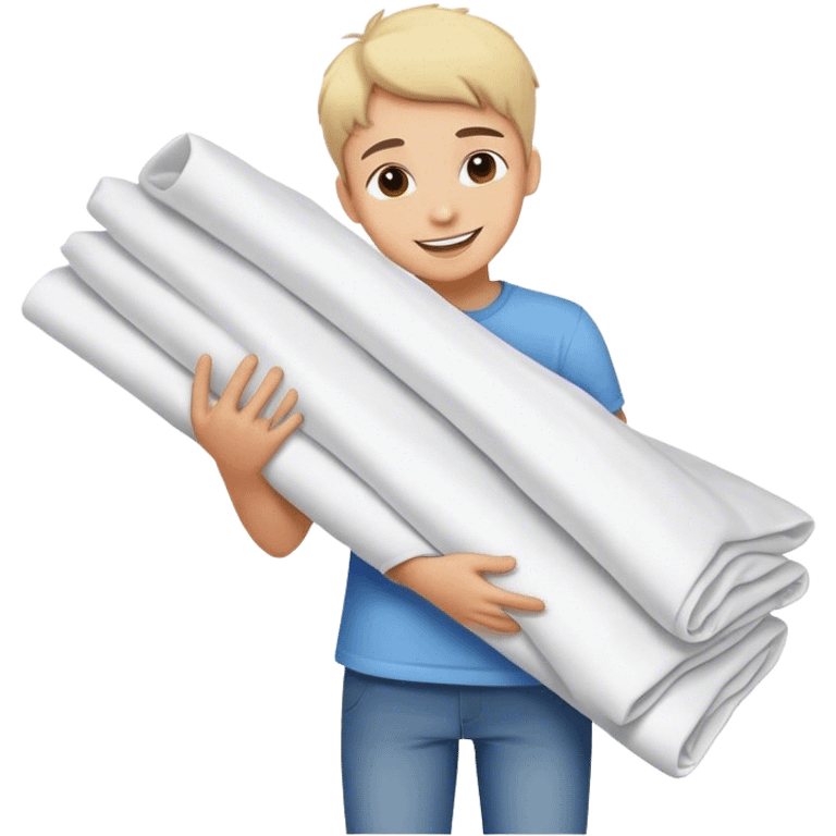 cheerful teenager carrying a pile of sheets emoji