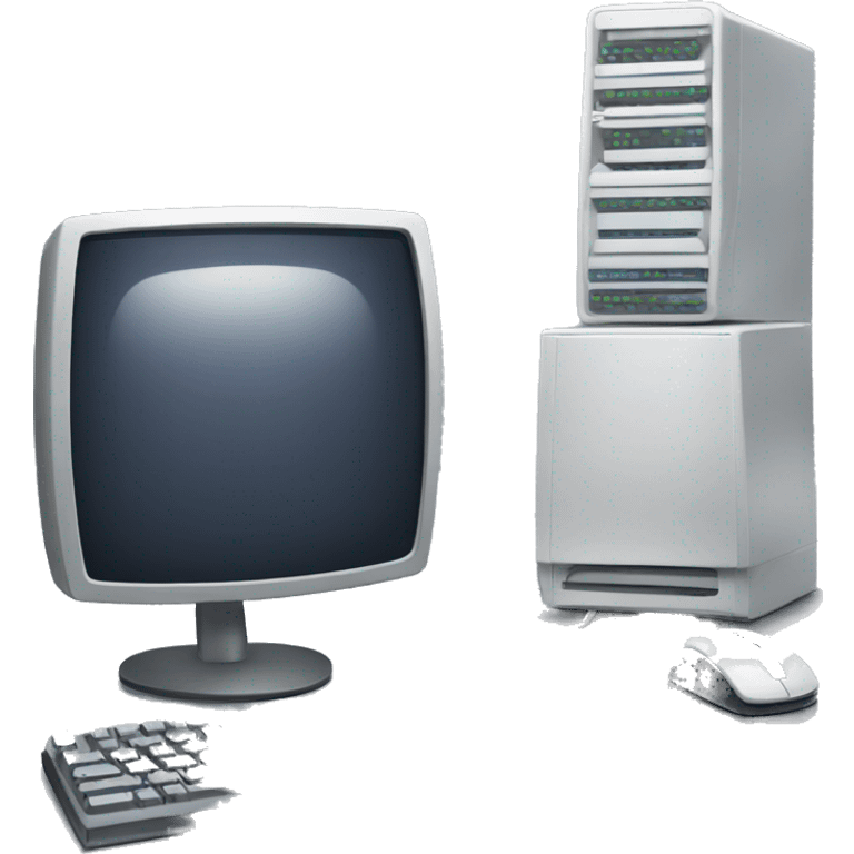 computer with compter tower and keyboard, mouse emoji