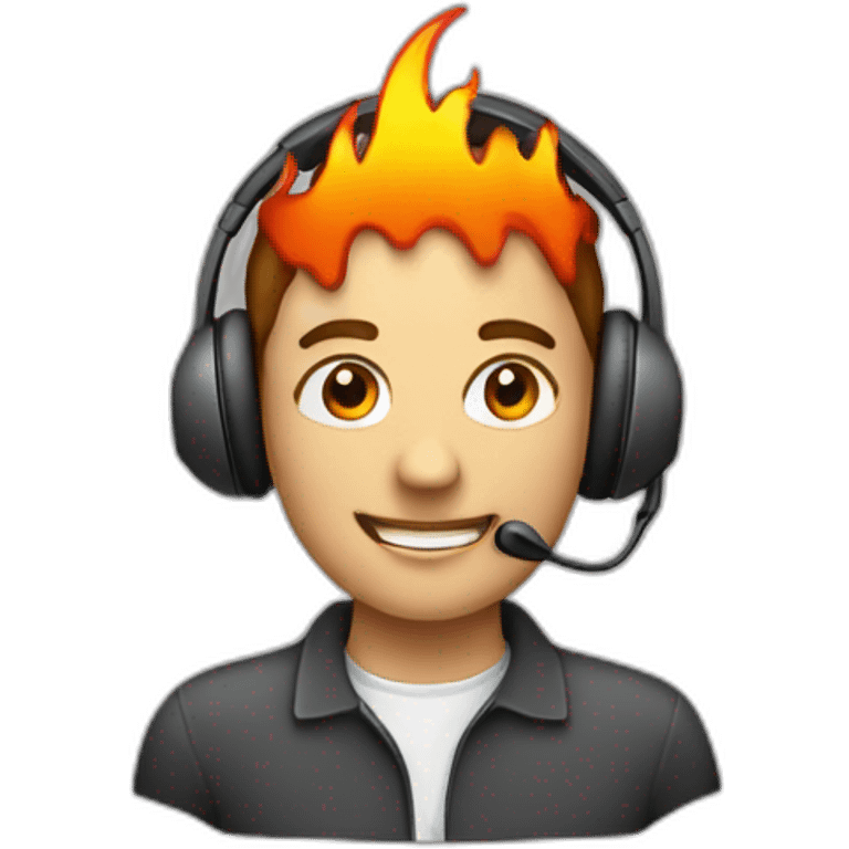 customer service with headset on fire emoji