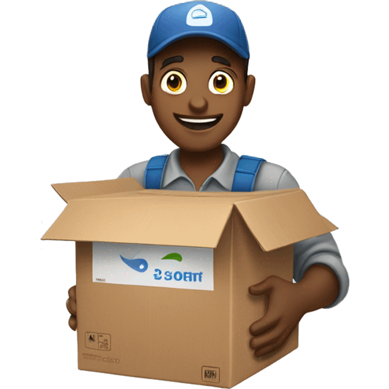 a delivery guy handles a box to customers emoji