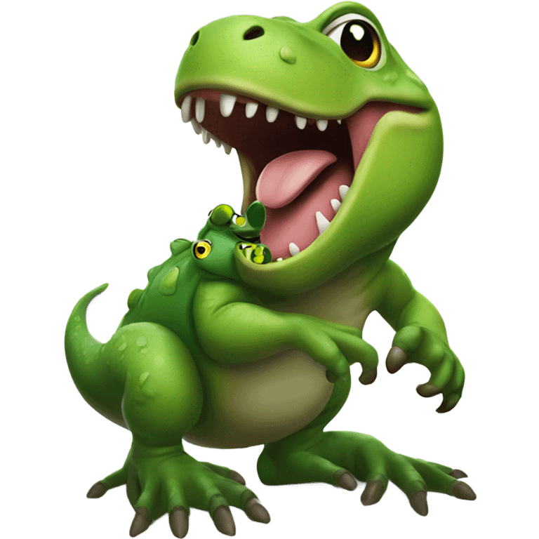 Trex getting tickled by a frog emoji