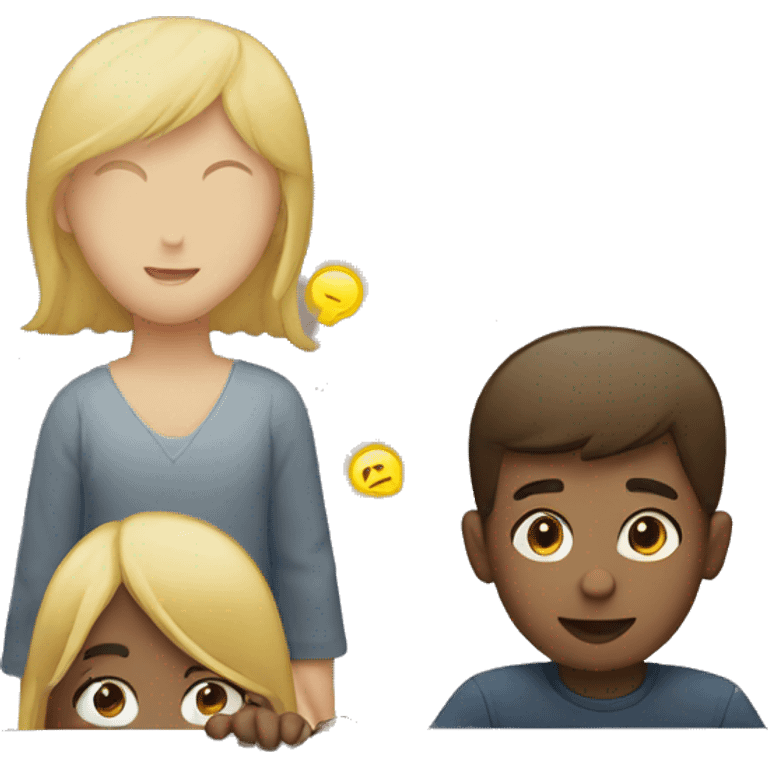 Girl and boy laptop with light above head emoji