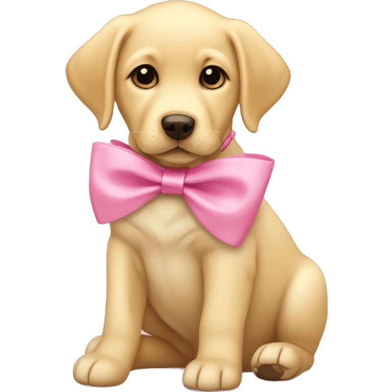 Yellow Labrador retriever puppy with pink bow emoji