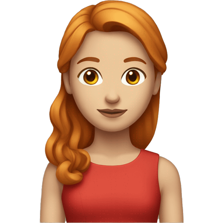 Ginger girl medium straight hair brown eyes in a red dress emoji