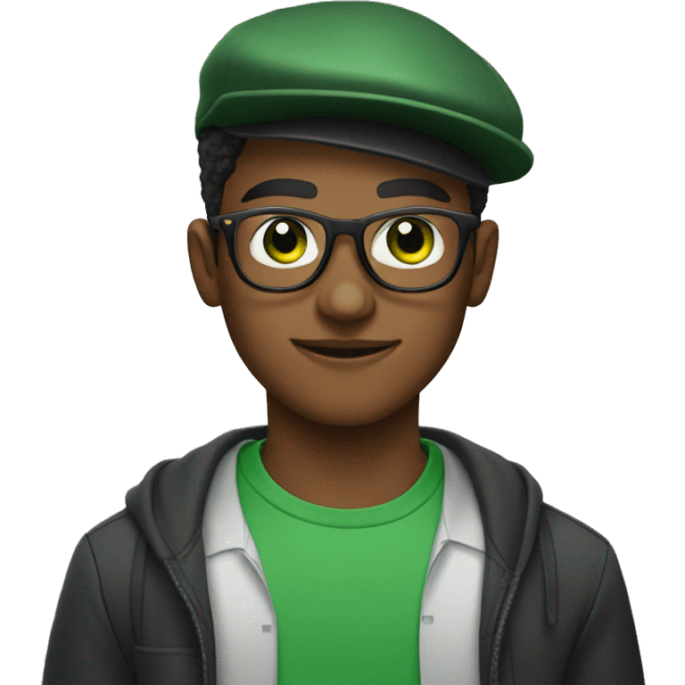 young man with green eyes in hat and glasses emoji