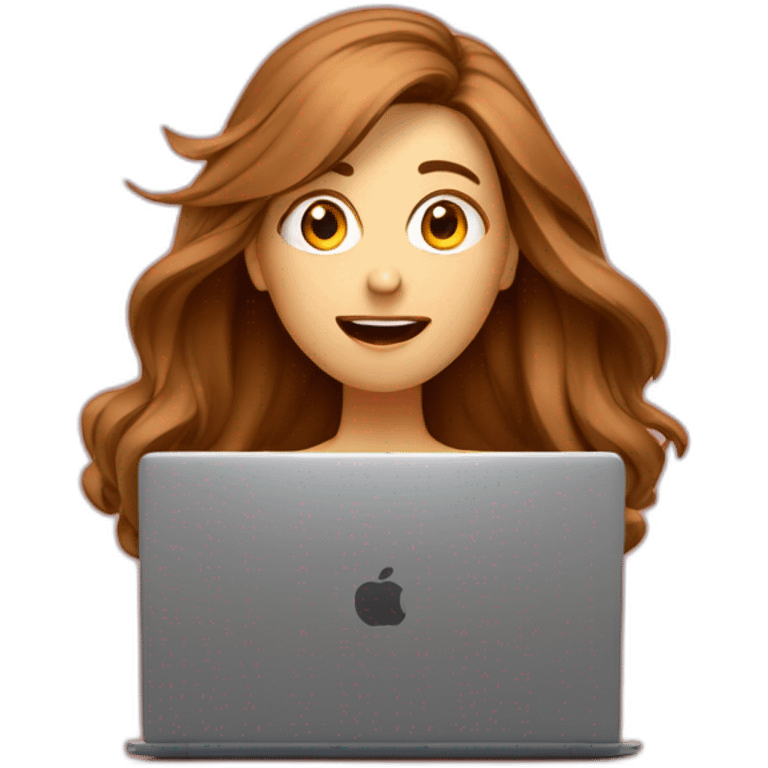 women in front of a laptop with a surprised face, brown light long hair, she is looking the laptop, hair in the air, caucasian, speed red background emoji