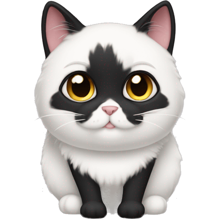 Fat fluffy black and white tuxedo cat emoji