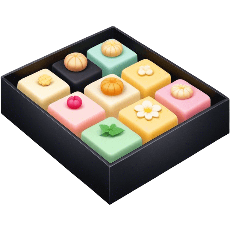 Black box of wagashi with dividers emoji