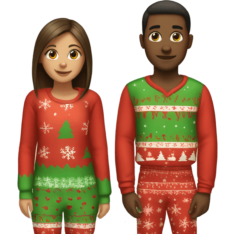 Girl and boy as a couple in Christmas pajamas  emoji