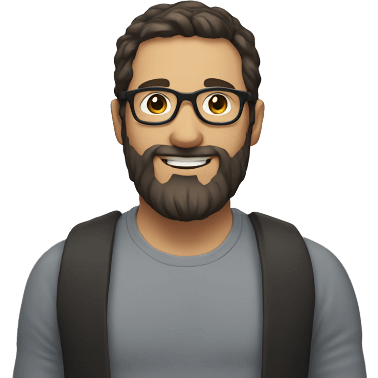 man, beard, shorthair, white skin, dark hair, round glasses, smil emoji