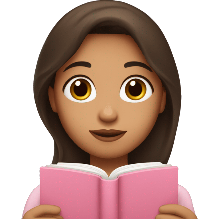 Hispanic girl with brown hair holding pink bible emoji