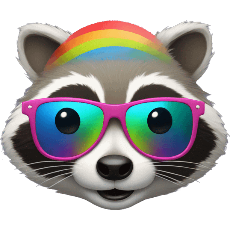 smiling raccoon head with rainbow sunglasses emoji