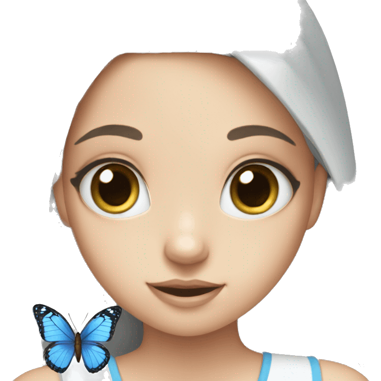 Girl with blue eyes with a butterfly emoji