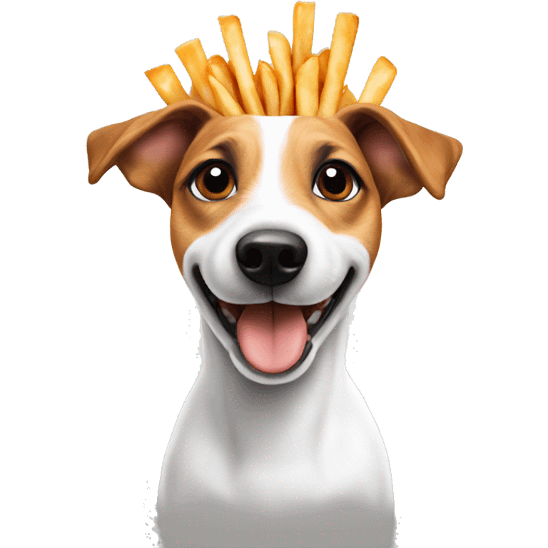 White Jack Russell Terrier eating fries emoji