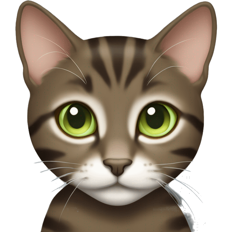 Dark brown female European tabby kitty with light green eyes  emoji