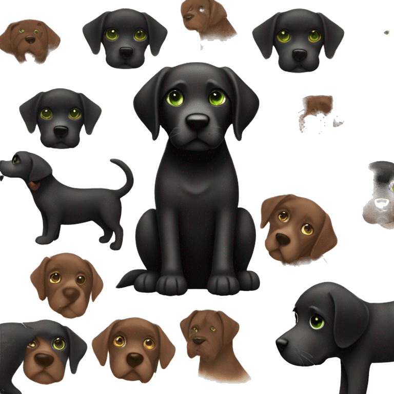 Black Labrador with cute kind face and a girl with brown hair and green eyes, who is holding this dog emoji