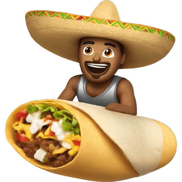 a man flying on a burrito with a sombrero on his head emoji