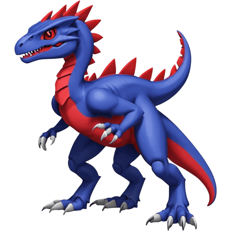  Cool Edgy deep blue Digimon-Fakemon-Guilmon-Genesect-Velociraptor-Dragon with red belly full body emoji