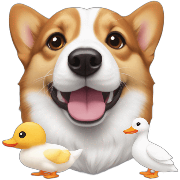 tricolor corgi with white ducks emoji