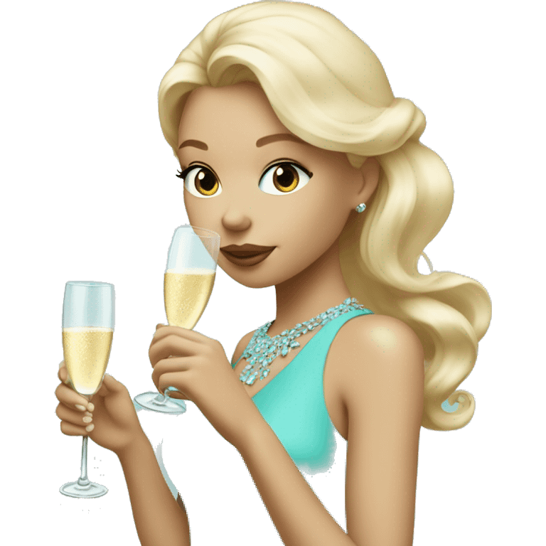 blond girl drinking champagne in a mini tiffany blue dress emoji