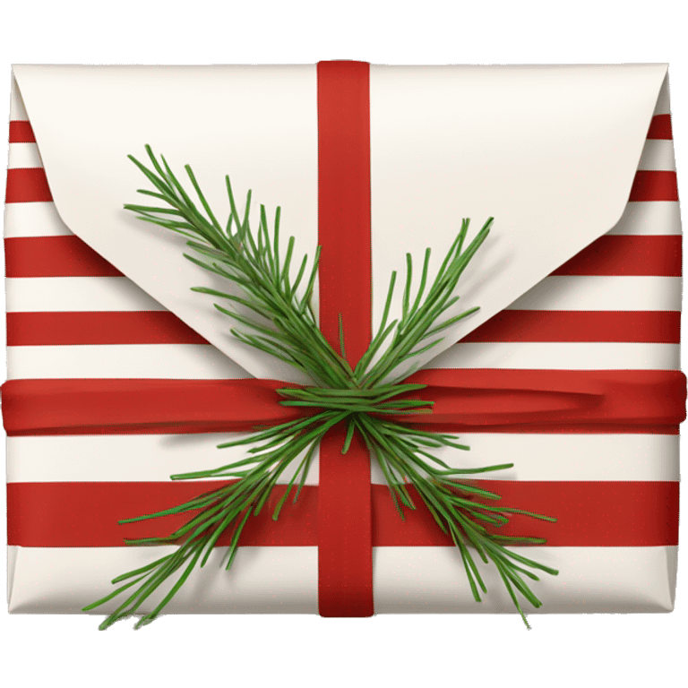 Red and white striped envelope, wrapped in twine with pine needle  emoji