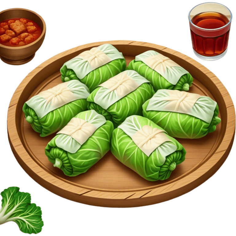 Cinematic Realistic Go≈ÇƒÖbki Dish Emoji, featuring cabbage rolls stuffed with rice and meat rendered with lifelike detail and inviting, homey lighting. emoji