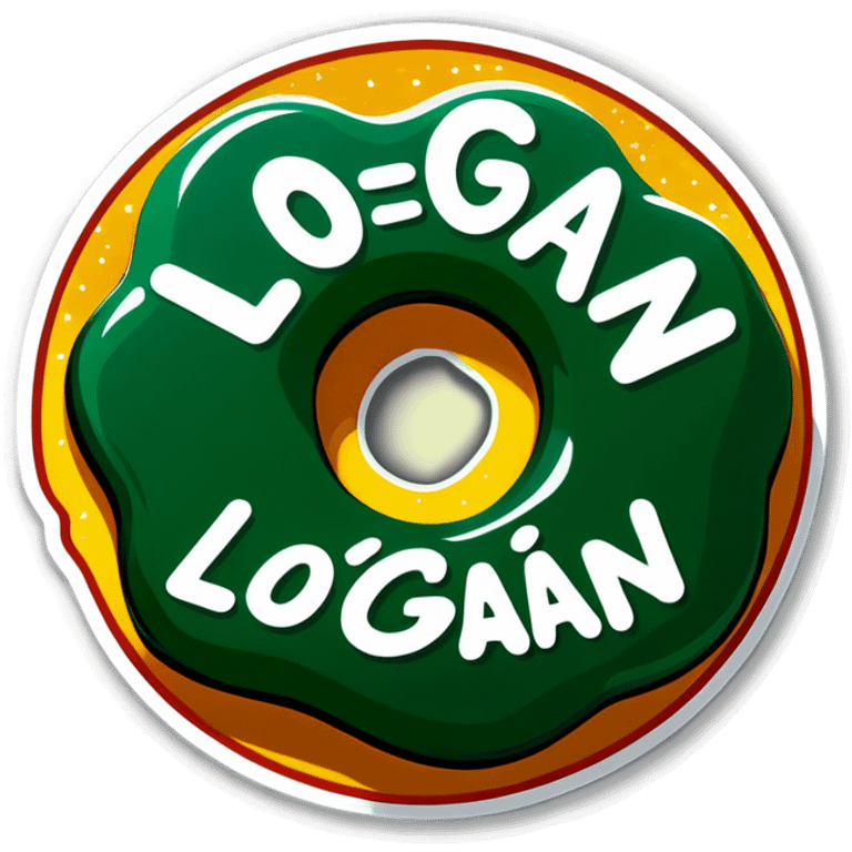 Green shiny donut coin that says the word “Logan” emoji