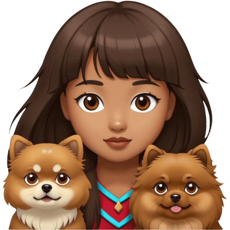 filipino girl with bangs and a brown pomeranian and a tibetan spaniel  emoji